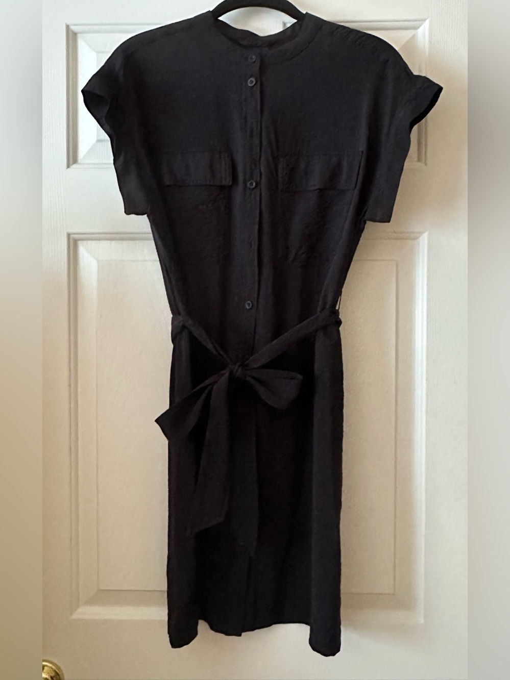 Gap Utility SS Black Button-Front Tie-Waist Dress- Small